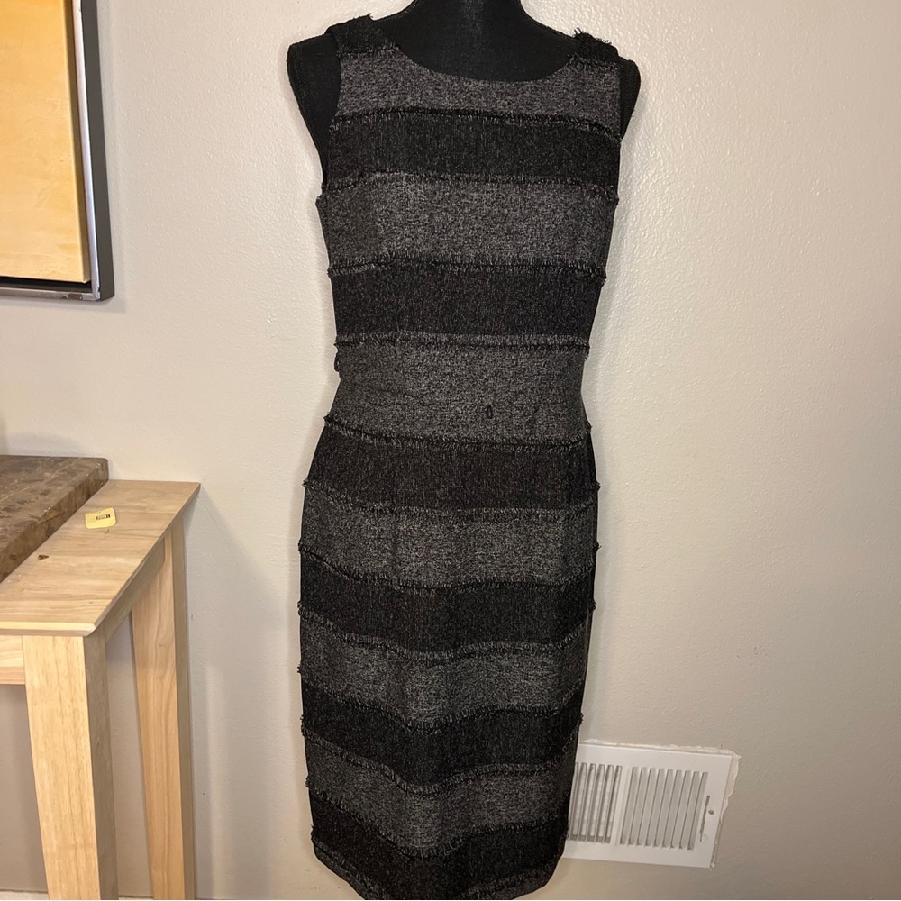 Evan Picone Dress Womens Black Fringe Pencil Sheath Sleeveless Work Sz 8.